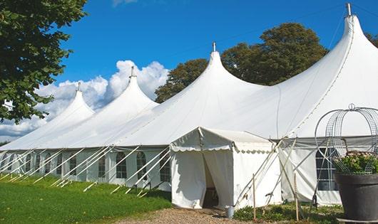 a row of portable restrooms placed outdoors for attendees of a special event in Topanga, CA